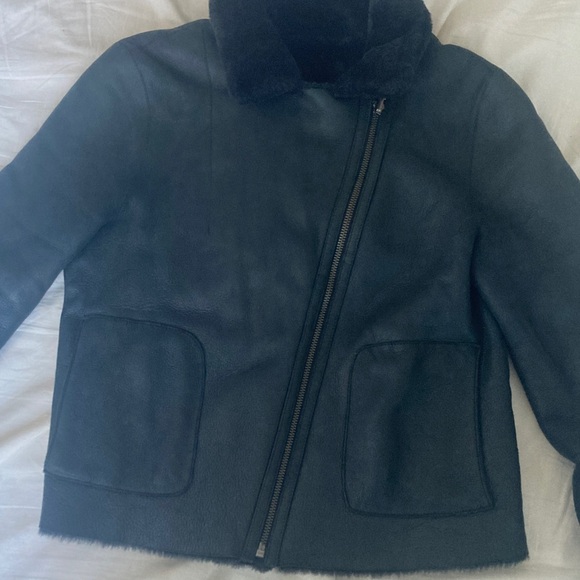 Black Leather Reversable Fur Moto Shearling Jacket Penny Lane - Picture 7 of 8